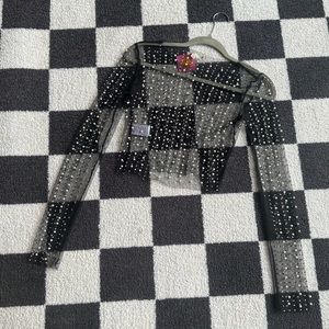NWT Endless Blu mesh beaded top